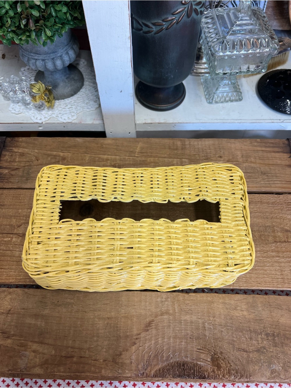 Vintage wicker Kleenex box cover yellow cottage core grandma